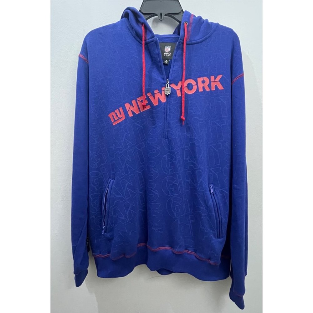NFL Pro Line New York Giants Blue Pullover 1/4 Zip Hoodie All Over Print Medium